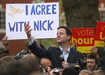 Nick Clegg adressing a rally with 